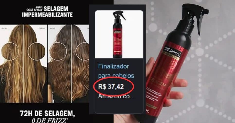 Resultados e valores do finalizador selante da TRESemmé (Foto Reprodução/Montagem/TV Foco/Canva/GMN/Lennita/TRESemmé/Google Shopping/TikTok)