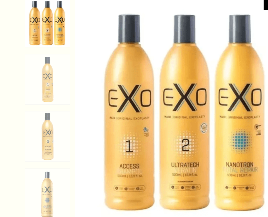 KIT ALISAMENTO EXOPLASTIA SHAMPOO ACCESS, ULTRATECH KERATIN & TOTAL REPAIR 500ML - EXO - Foto: Internet