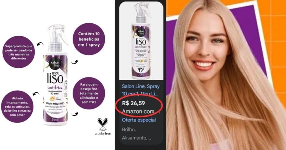 Spray Meu Liso (Foto Reprodução/Montagem/TV Foco/ Salon Line/Google Shopping)