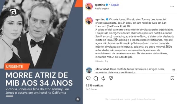 Reinaldo Gottino confirmou morte de atriz (Foto: Reprodução / Instagram)

