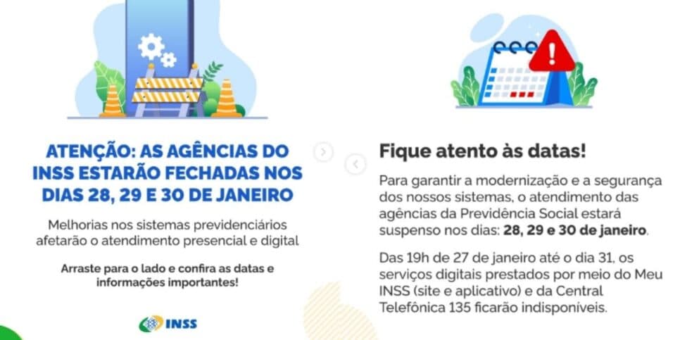 Comunicado do INSS sobre paralisação em janeiro (Reprodução: Montagem TV Foco)
