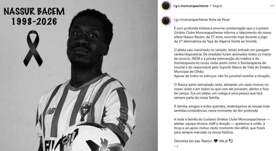Jogador sofre mau súbito (Foto: Reprodução / Instagram)