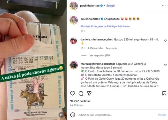 Ex-BBB Paulinha ganhou na loteria novamente (Foto: Reprodução / Instagram)

