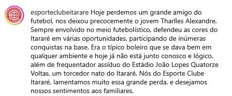 Esporte Clube Itarará se manifesta (Foto: Reprodução / Instagram)