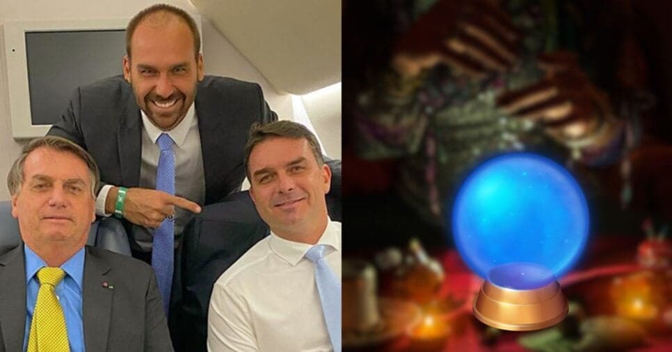 Filhos de Bolsonaro e ilustração de vidente (Foto: Reprodução / Instagram / Canva)
