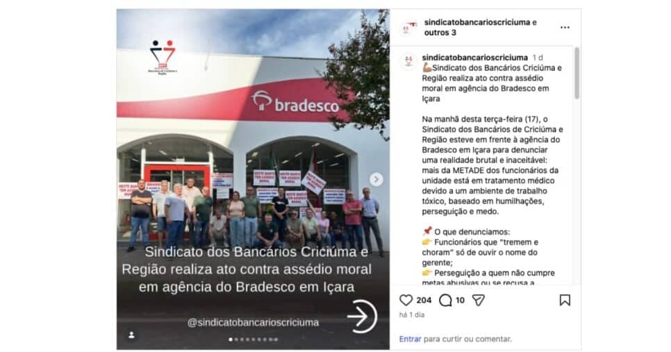 Ato contra agência do Bradesco em Içara (Foto: Reprodução / Instagram)