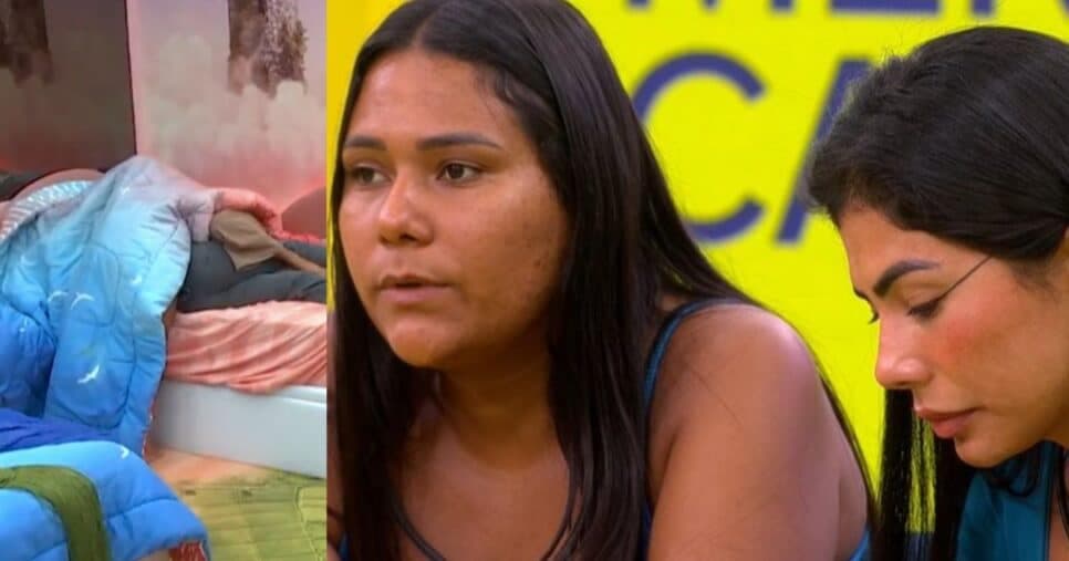 Chai vai pra baixo do edredom com Marciele e Gabi revela beijo quente: “De língua”
