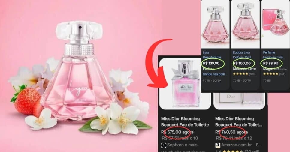 Lyra x Miss Dior (Foto Reprodução/Montagem/Lennita/TV Foco/Google Shopping/Eudora)