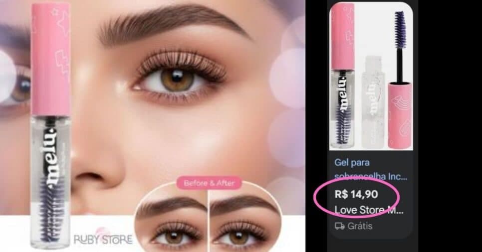 Gel de Sobrancelhas Melu (Foto Reprodução/Montagem/Lennita/TV Foco/Google Shopping/Shopee)