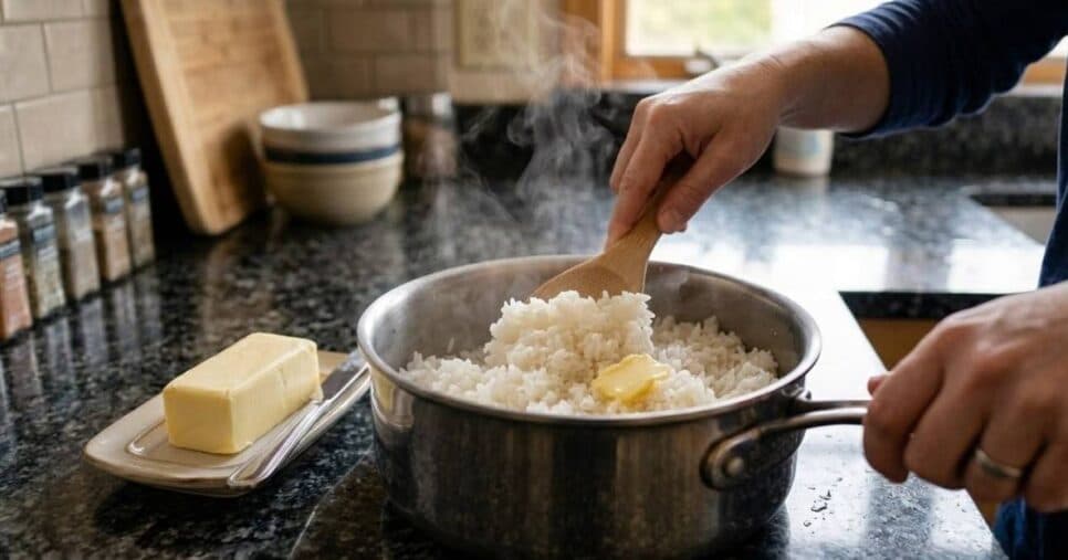 O arroz branco não se faz com água: Técnica com caldo e manteiga faz o melhor arroz do mundo
