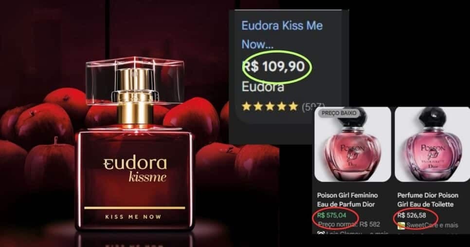 Eudora Kiss Me Now x Poison Girl (Foto Reprodução/Montagem/Lennita/TV Foco/Google Shopping/Eudora)
