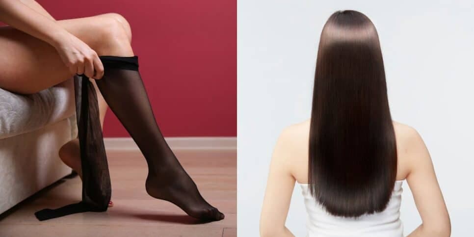 Meia-calça para alisar o cabelo (Reprodução: Montagem TV Foco)