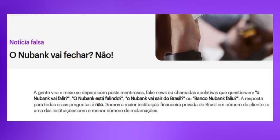 Comunicado do Nubank alertando sobre fake news (Reprodução: Divulgação)