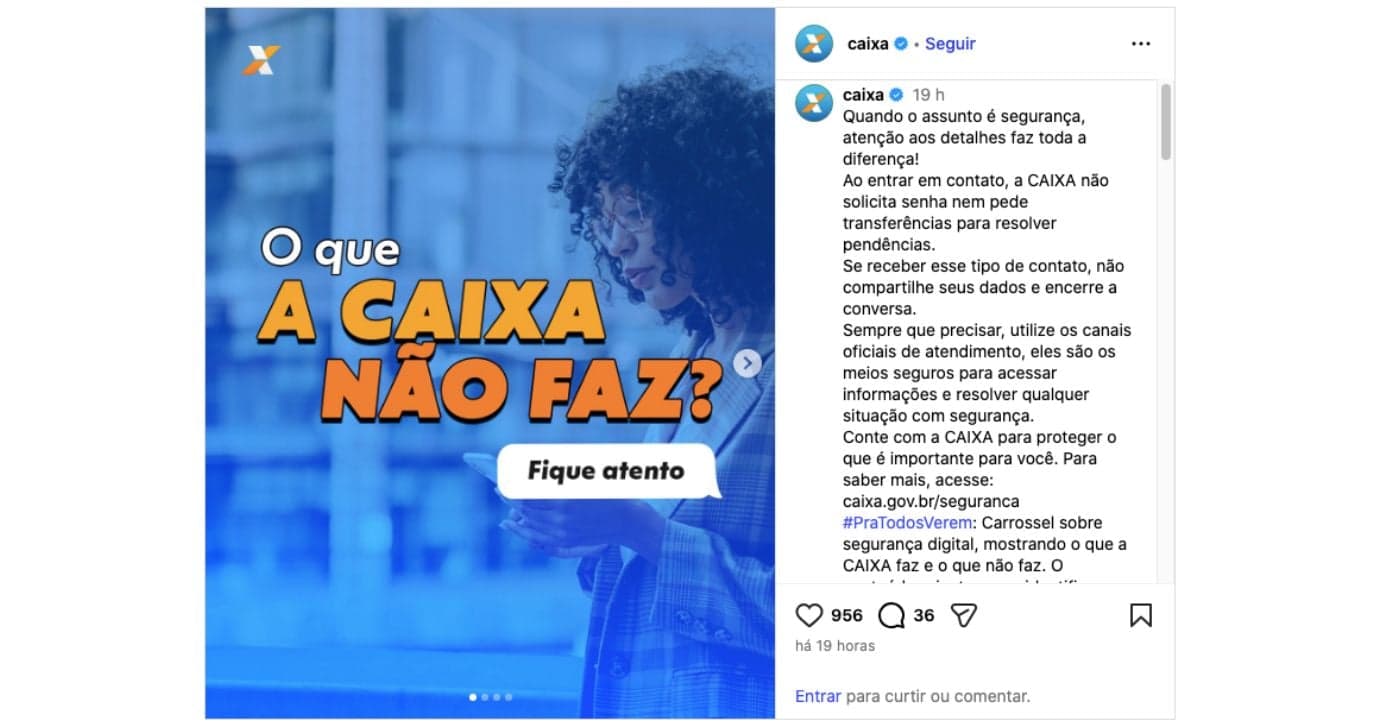 Anúncio da Caixa envolvendo golpes (Foto: Reprodução / Instagram) 