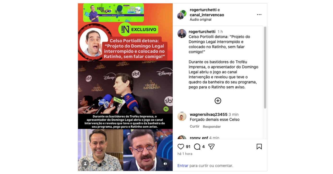 Celso Portiolli em entrevista (Foto: Reprodução / Instagram) 