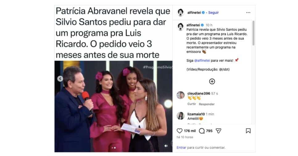Luis Ricardo e Patrícia Abravanel (Fotos: Reproduções / Instagram / SBT)