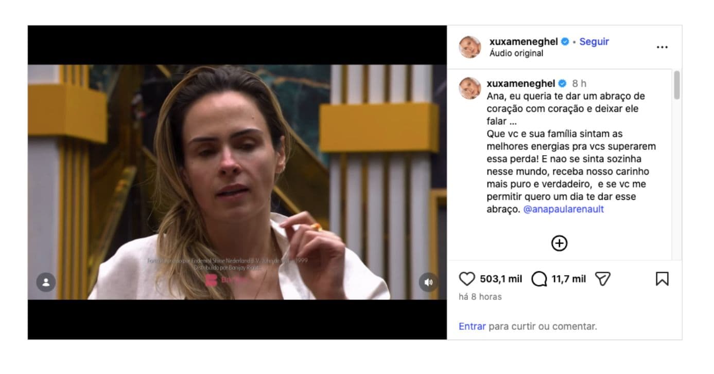 Mensagem de Xuxa para Ana Paula (Foto: Reprodução / Instagram) Mensagem de Xuxa para Ana Paula (Foto: Reprodução / Instagram)