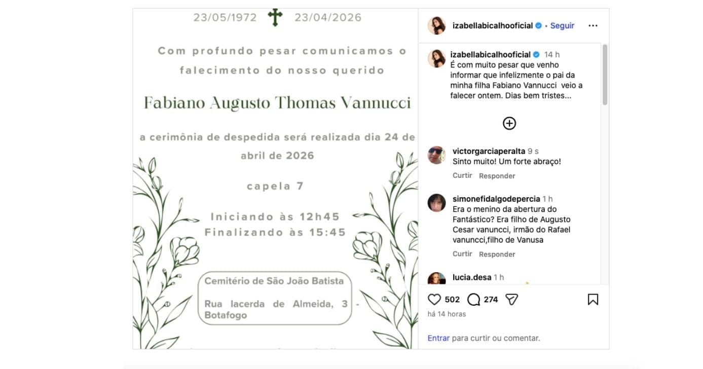 Notícia sobre morte de Fabiano Thomas Vannucci (Foto: Reprodução / Instagram)
