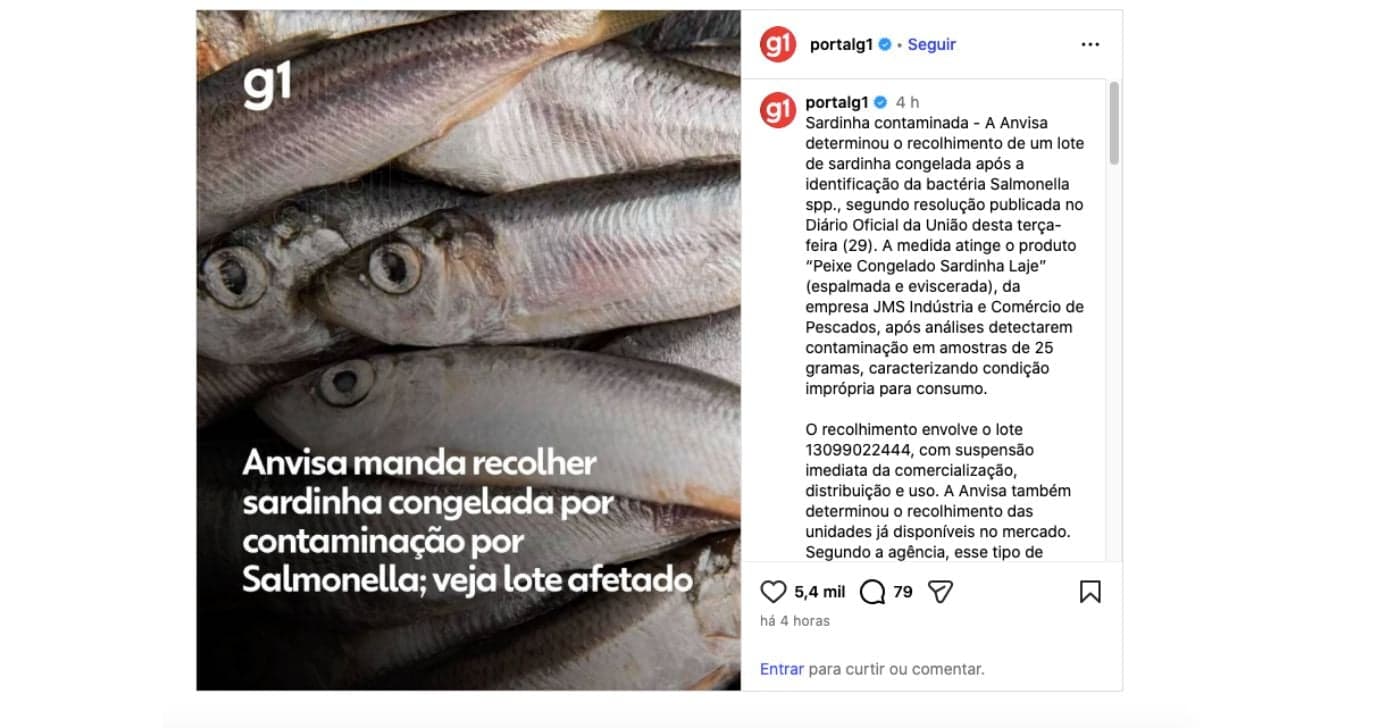 Notícia sobre proibição da Anvisa (Foto: Reprodução / Instagram) 