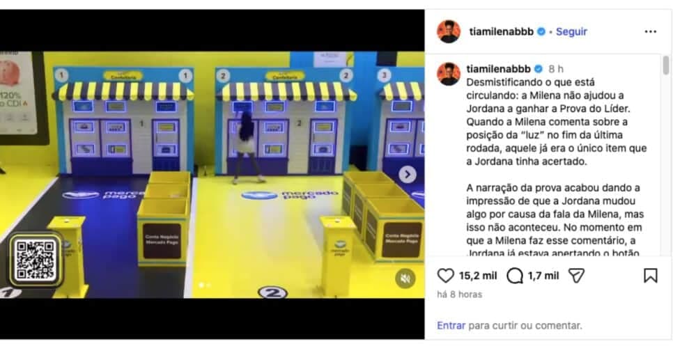 Pronunciamento equipe de Milena (Foto: Reprodução / Instagram)