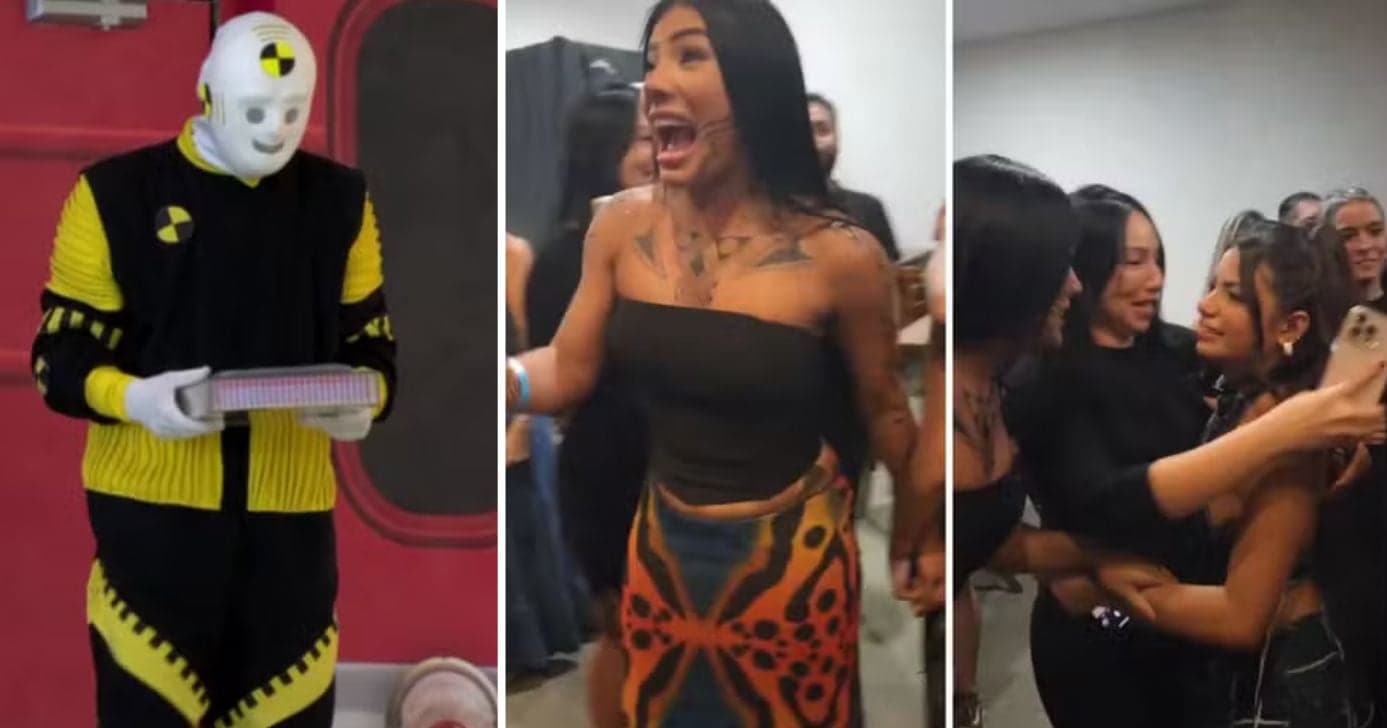 Dummy gigante arranca a fantasia e choca ao revelar identidade à Gabi e Marciele do BBB26: "Meu Deus"