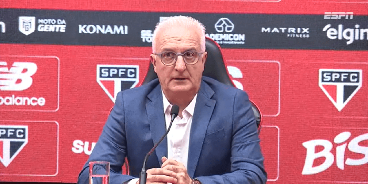 Dorival Jr na coletiva do São Paulo (Foto: Reprodução/ YouTube)
