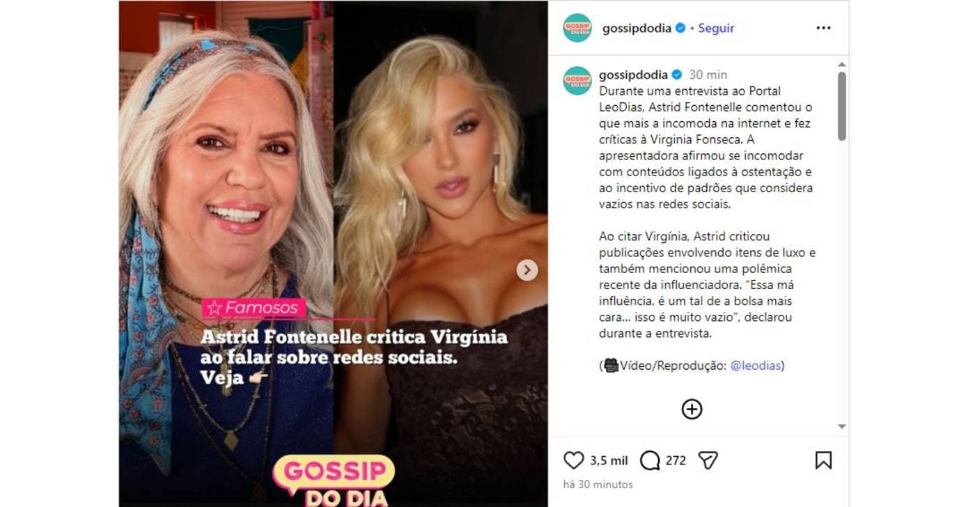Apresentadora Astrid Fontenelle detona Virginia 