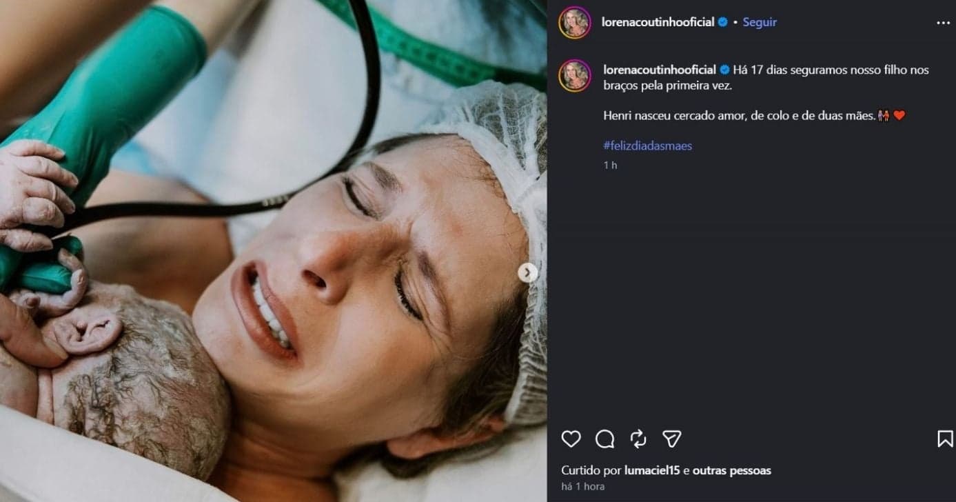 Postagem de Lorena relembrando o nascimento do seu filho Henri com Natália Daumas (Foto Reprodução/Instagram/@lorenacoutinhooficial)