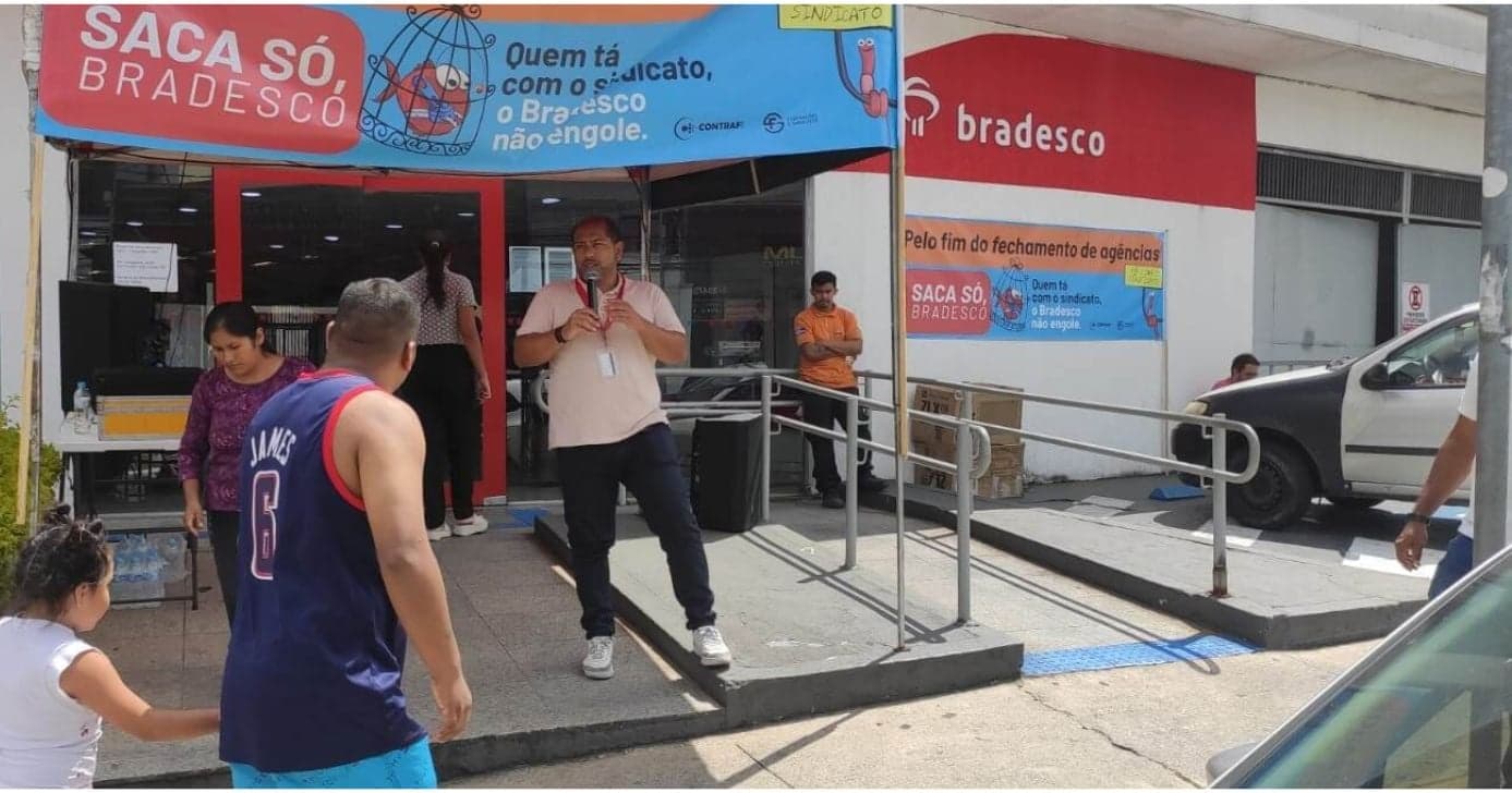 Sindicato dos Bancários em ato (Foto: Seeb-SP)