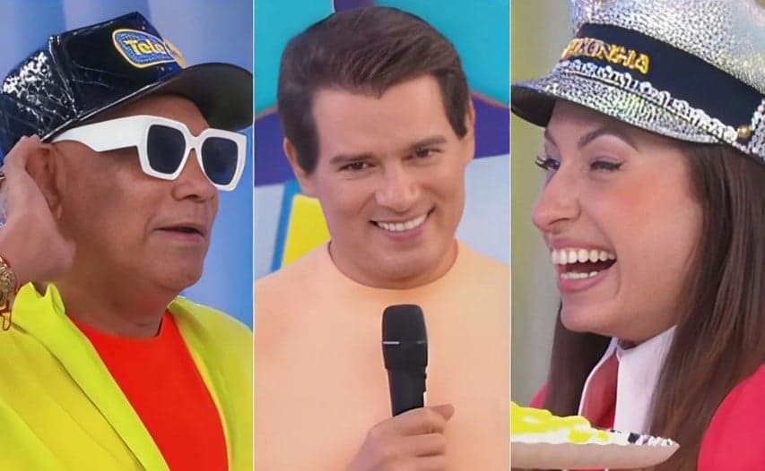 Liminha, Celso Portiolli e Gi Tukinha no Domingo Legal (Foto: Reprodução / SBT)
