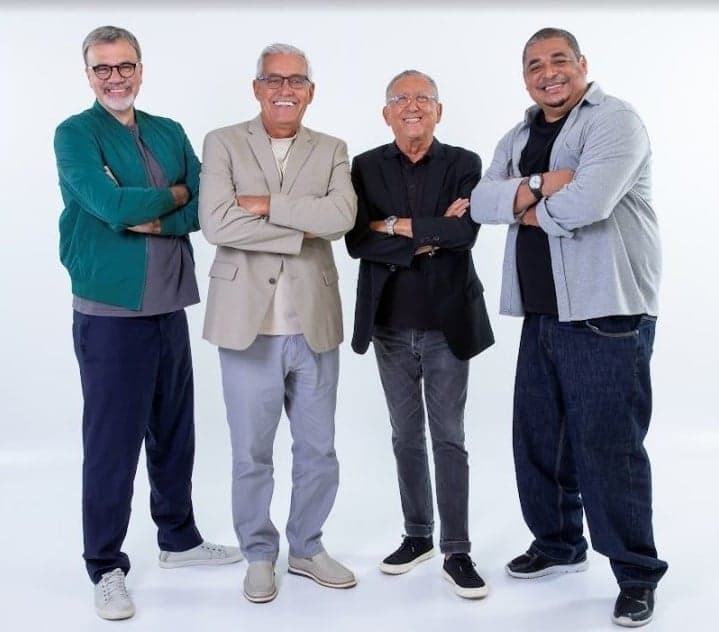 Mauro Beting, Mauro Naves, Galvão Bueno e Vampeta (Foto: Reprodução / SBT)

