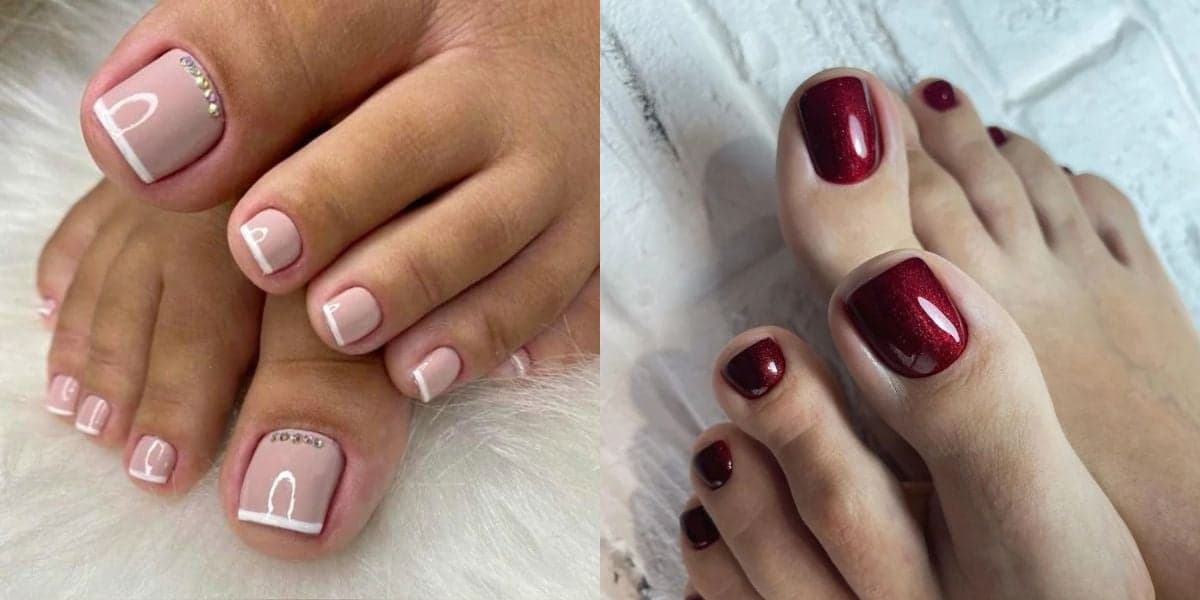 Unha com esmalte francesinha e vermelho escuro (Reprodução: Montagem TV Foco)