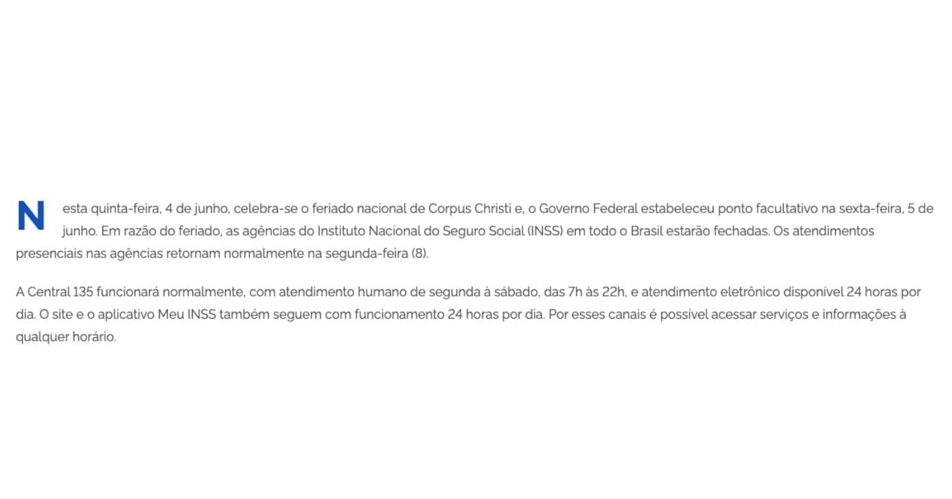 Comunicado do INSS sobre paralisação temporária (Foto: Governo Federal) 