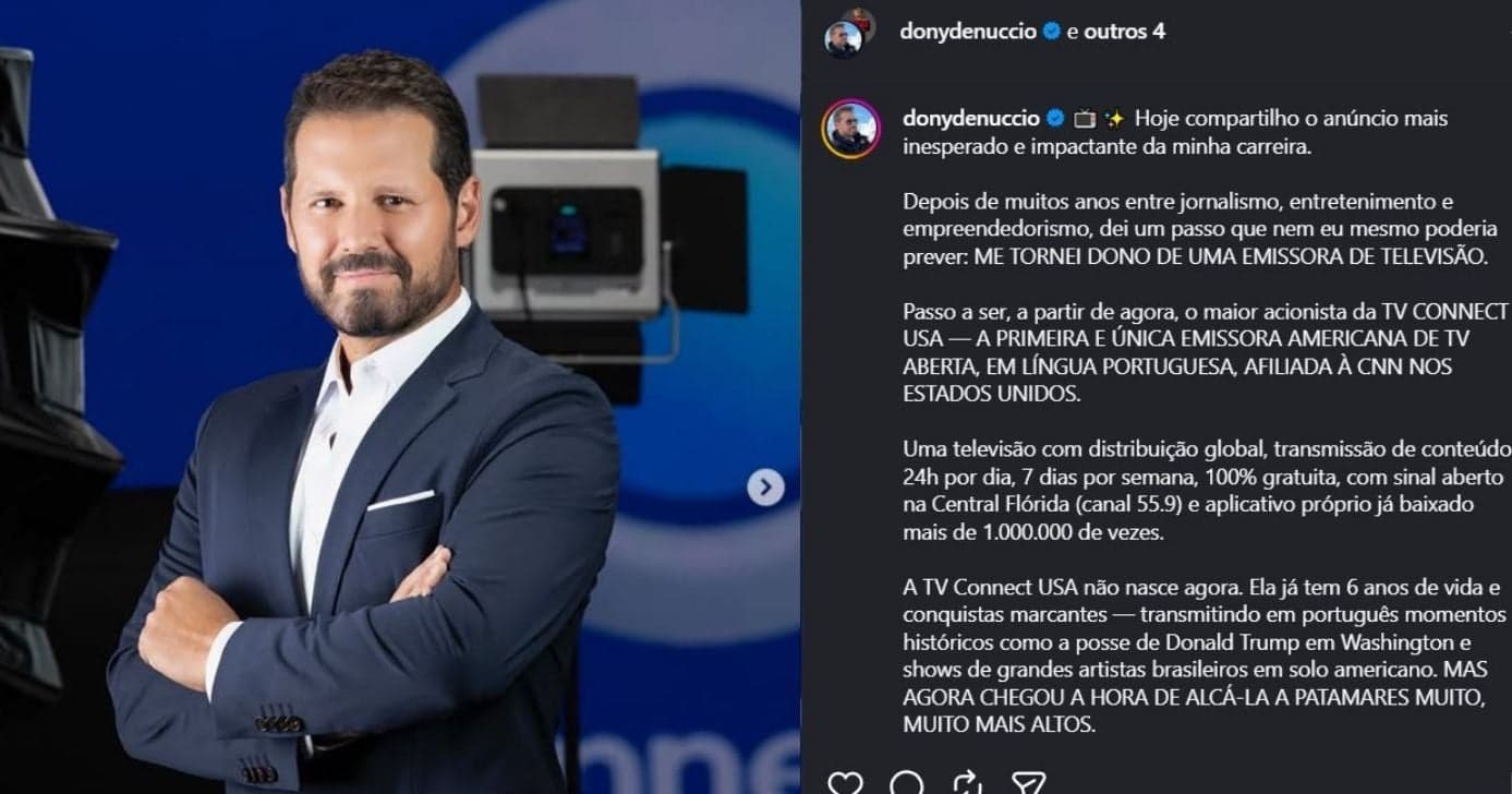 Anúncio de Dony sobre a sua conquista como dono de TV  (Foto Reprodução/Montagem/TV Foco/Lennita/Instagram oficial)