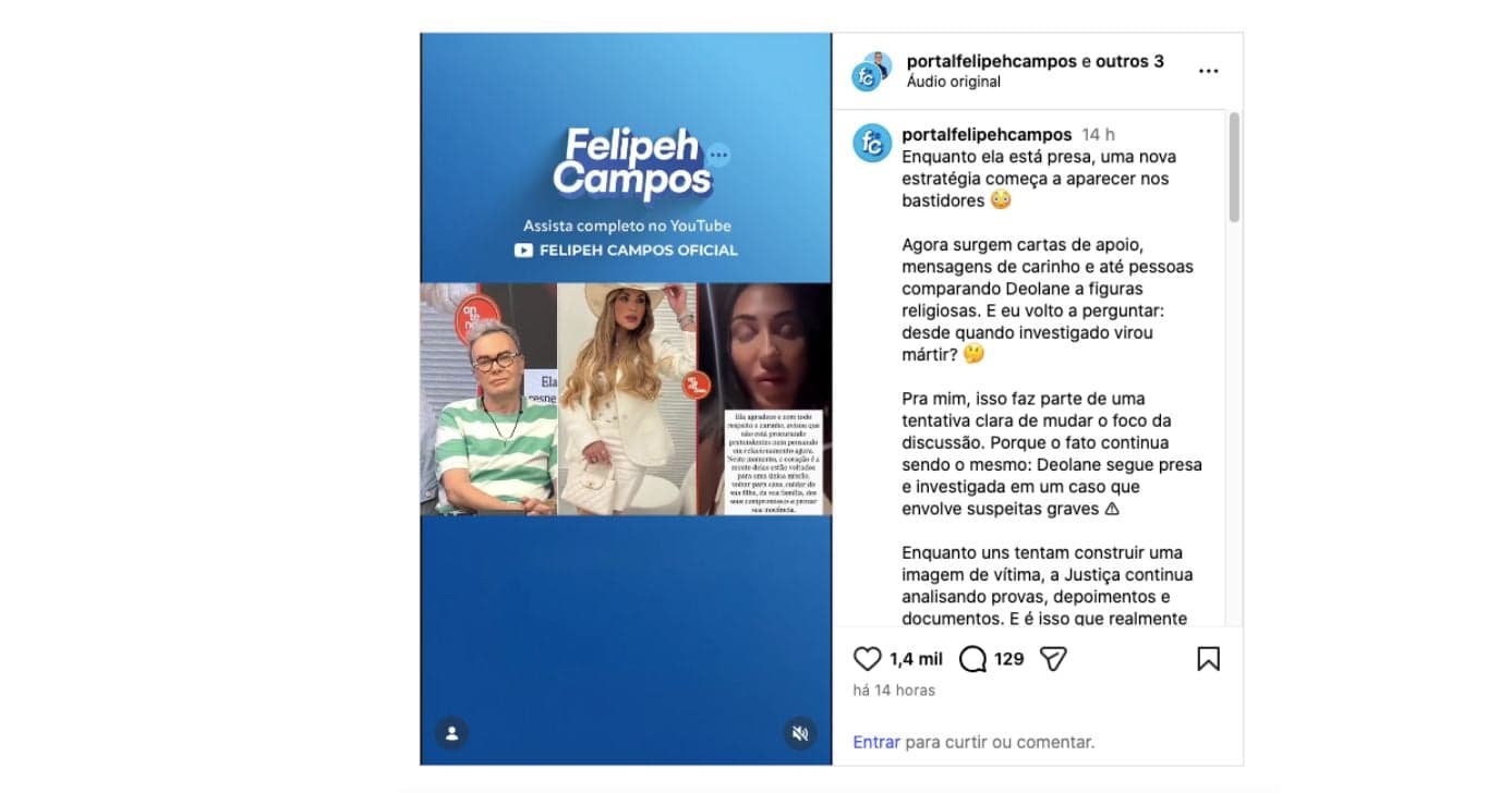 Felipeh Campos fala sobre Deolane (Foto: Reprodução / Instagram) 