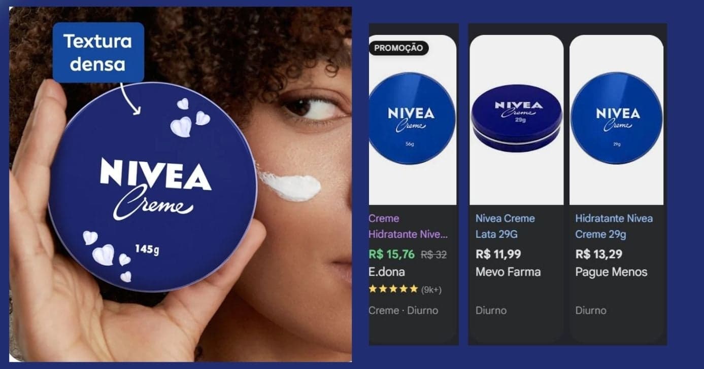 Creme Nivea Lata (Foto Reprodução/Montagem/Lennita/Google Shopping)