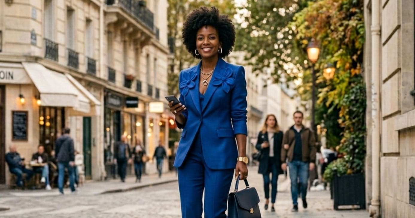 Mulher usando roupas nas cores azul
