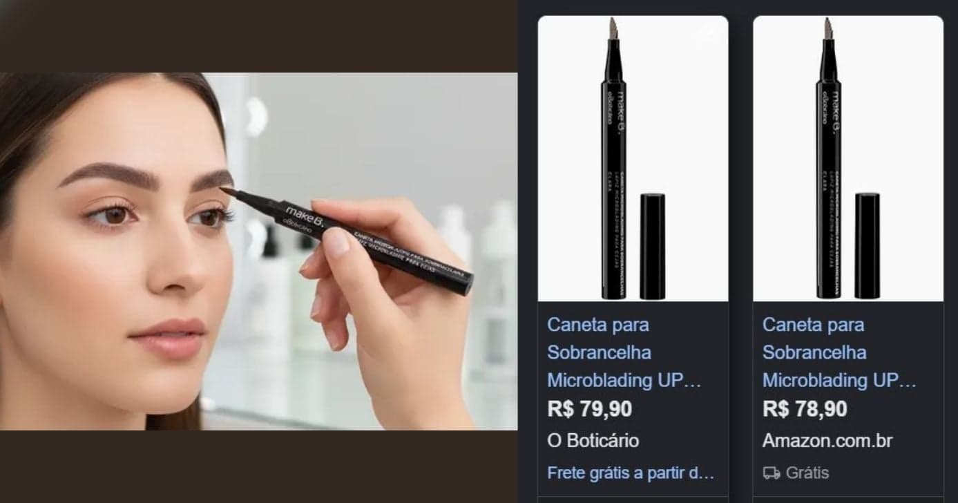 Caneta para Sobrancelha Microblading UP Brow da Make B(Foto Reprodução/Montagem/TV Foco/Lennita/GMN/Canva/Google Shopping/ML)