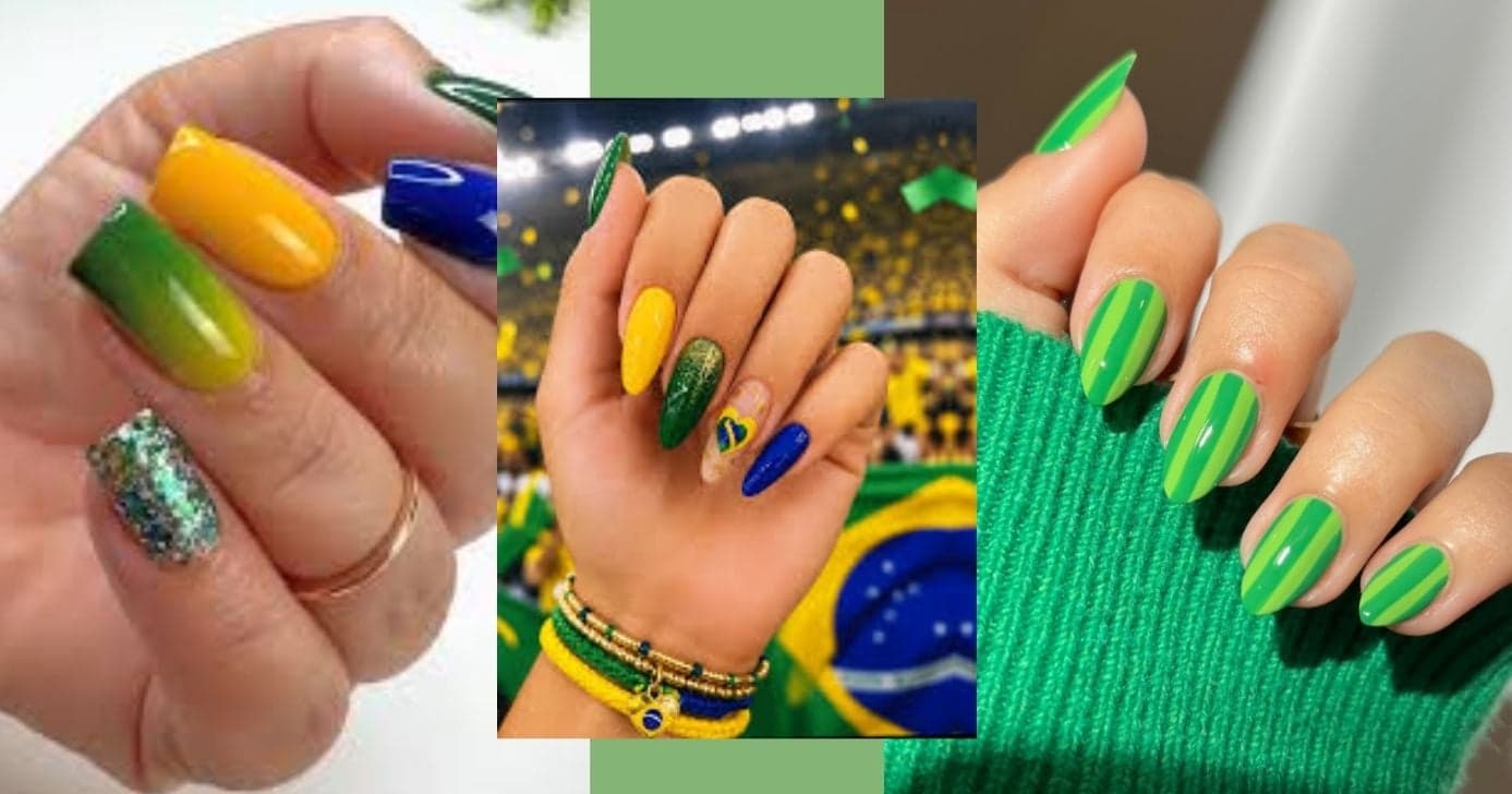 Exemplos de unhas coloridas alternadamente (Foto Reprodução/Montagem/Lennita/TV Foco/Pinterest)