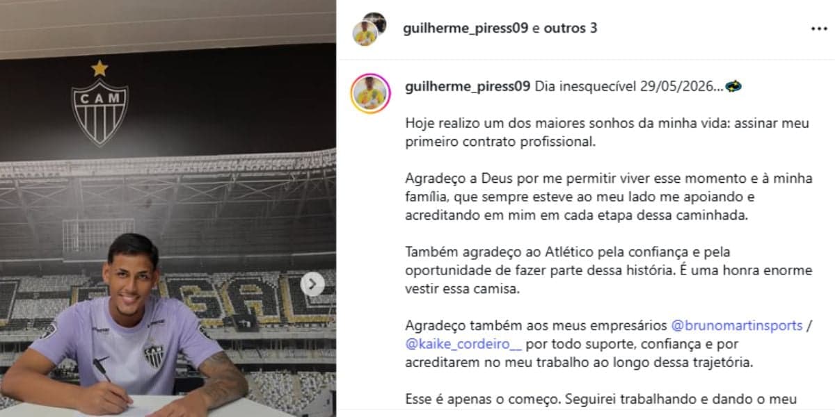 Guilherme Pires feliz com a assinatura do contrato (Reprodução: Instagram)