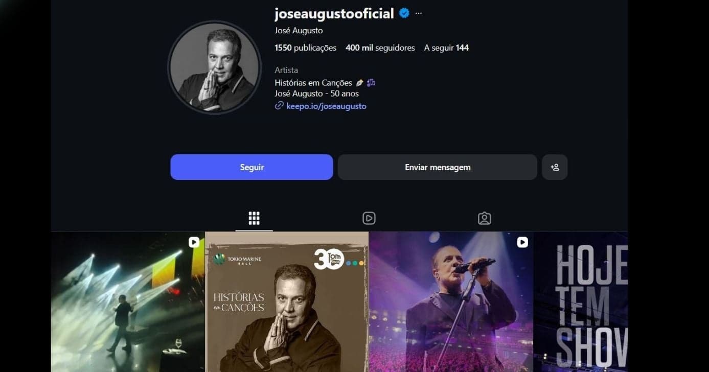 Cantor José Augusto segue ativo e nas redes sociais conta com 400 mil seguidores (Foto Reprodução/Instagram)