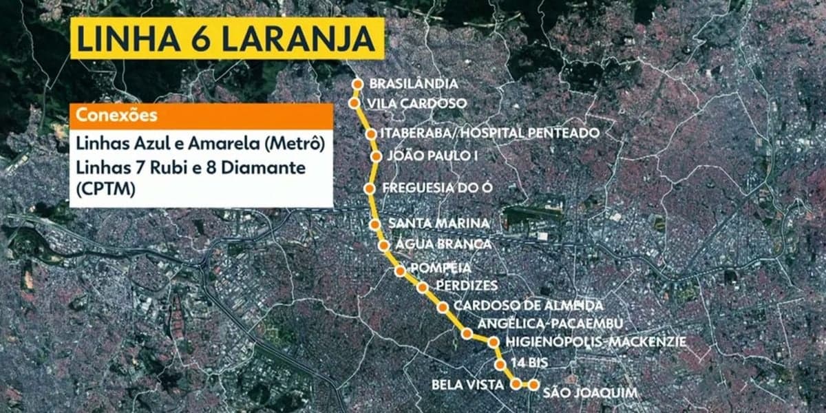 Percurso da Linha 6-Laranja (Reprodução: Metrô)