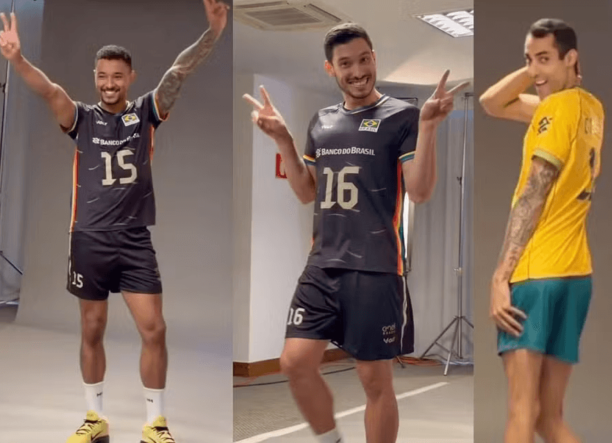 Maique Reis, Douglas Pureza e Douglas Souza durante as fotos da seleção (Fotos: Reprodução / Instagram) Maique Reis, Douglas Pureza e Douglas Souza durante as fotos da seleção (Fotos: Reprodução / Instagram)