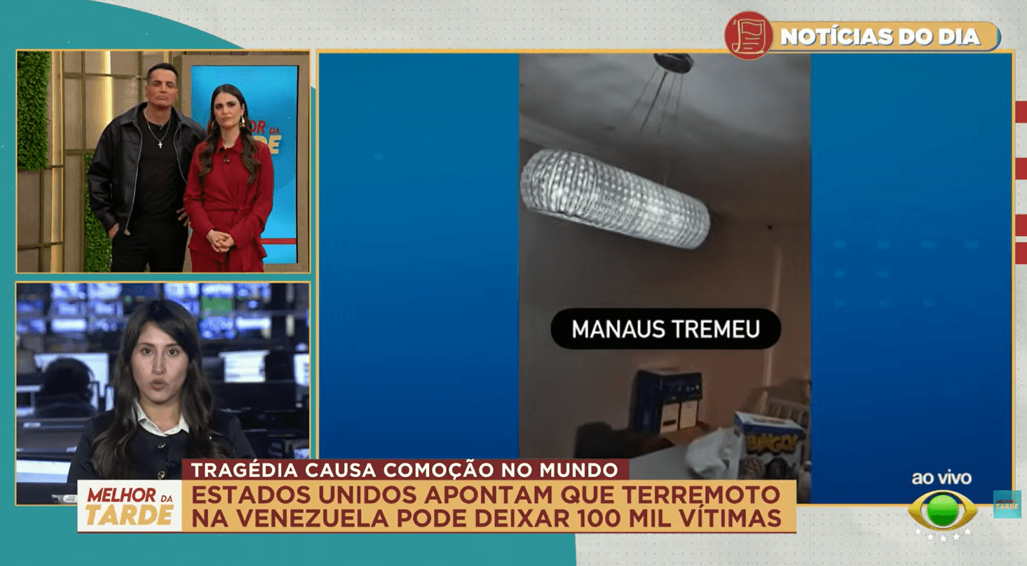 Carol Correia do jornalismo da Band deu mais detalhes a Leo Dias e Chris Flores sobre terremoto (Foto: Reprodução / Band)