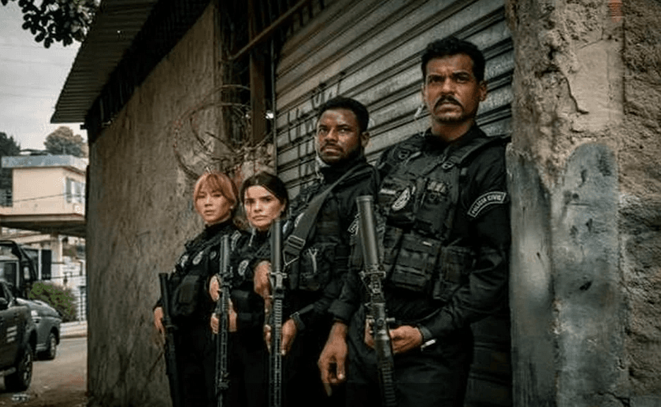 Danni Suzuki, Vanessa Giácomo, Samuel Melo e Marcelo Mello Jr.; quarteto está em série policial (Foto: Reprodução / Disney+)