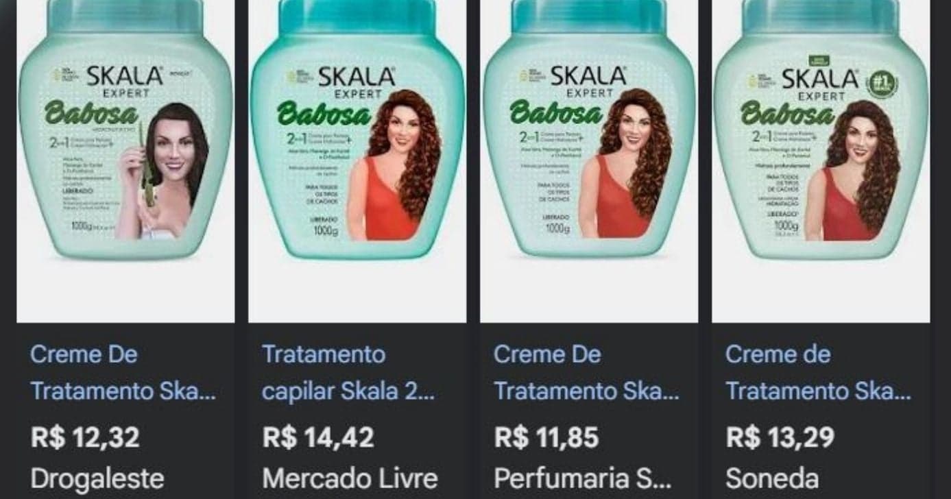 Média de valores do Skala Babosa (Foto Reprodução/Google Shopping) Média de valores do Skala Babosa (Foto Reprodução/Google Shopping)