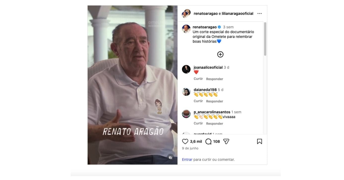 Renato Aragão em documentário do Omelete (Foto: Reprodução / Instagram) 