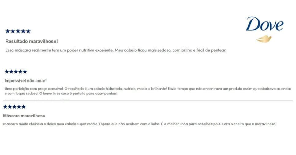 Depoimentos reais de consumidoras (Foto Reprodução/DOVE) Depoimentos reais de consumidoras (Foto Reprodução/DOVE)