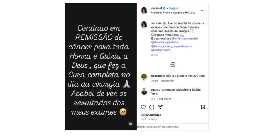Vera Viel celebra cura do câncer (Foto: Reprodução / Instagram) Vera Viel celebra cura do câncer (Foto: Reprodução / Instagram)