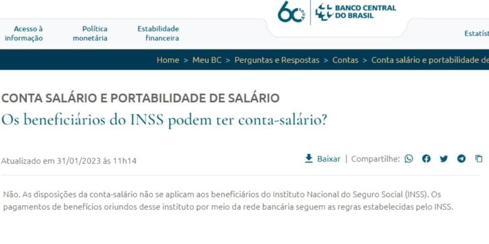 Comunicado do Banco Central sobre a conta-salário (Reprodução: BC) Comunicado do Banco Central sobre a conta-salário (Reprodução: BC)